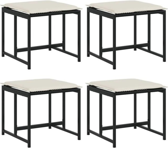 Set aus 4 vidaXL Gartenhockern aus Polyrattan mit Kissen in Schwarz und Weiß, UV-beständig und modern - Bild 1