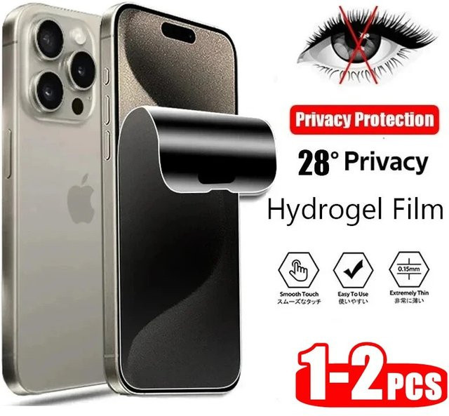 SFHOMIE Privatsphäre Anti-Peep Hydrogel Schutzfolie für iPhone 11 12 13 14 15 Pro Max Plus X XR XS Max, transparent - Bild 1