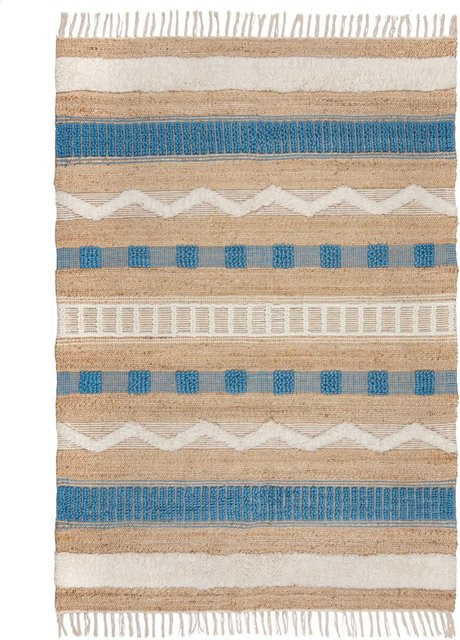 Flair Rugs Hochflorteppich Medina in Beige-Blau mit Jute-Wolle-Baumwoll-Mix B/T: 160 x 230 cm - Bild 1