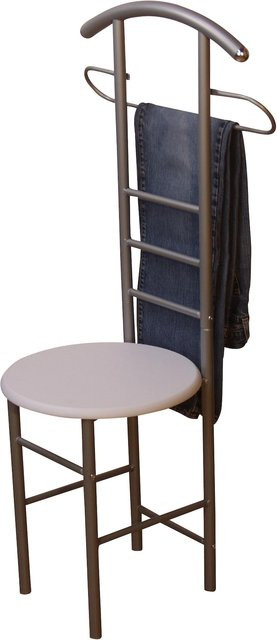 Herrendiener Gustav von möbel direkt online mit weißer Sitzfläche in Alufarben, H: 118 cm, B: 53 cm, T: 47 cm - Bild 1