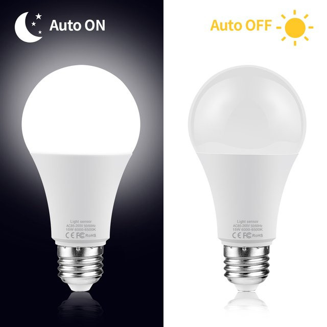 MALITAI LED-Glühbirne E27 mit Lichtsensor, 15 W, Weiß, Automatischer Dämmerungsschalter für Treppen, Flur und Wege - Bild 1