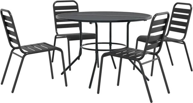 vidaXL Gartenmöbel-Set aus verzinktem Stahl mit rundem Tisch und 4 Stühlen, Latten-Design, Anthrazit/Schwarz, B/T/H: 110 x 63 x 84 cm - Bild 1
