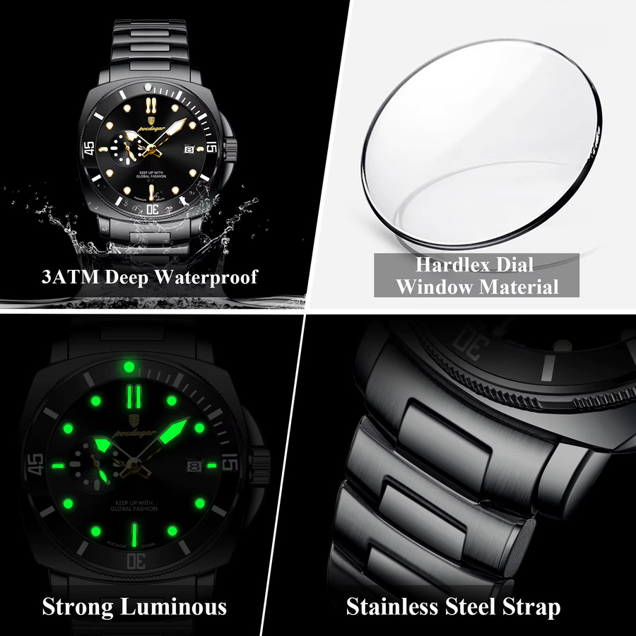POEDAGAR Armbanduhr Edelstahl, Quarz, Silber, Herren, Datum - Bild 4
