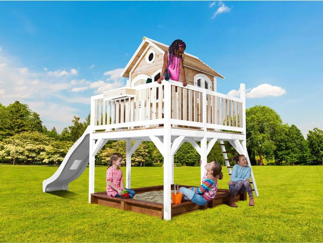 AXI Spielturm Liam aus Holz in Braun und Weiß mit weißer Rutsche, B/H/T: 377 x 291 x 255 cm - Bild 1