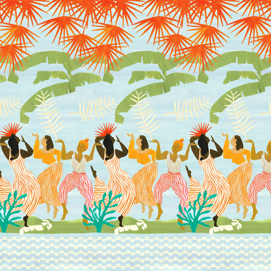 Chivasso Wallpaper Famous Friends Mural in Orange, Rot und Multicolour, Motiv: Abstract Botanical Portrait, Breite: 400 cm, Höhe: 400 cm - Bild 1