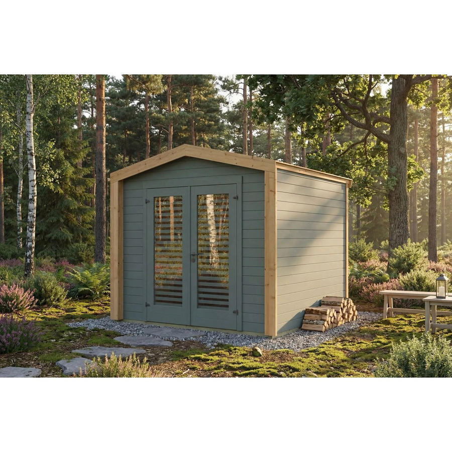 Weka Holz-Gartenhaus Killarney mit Satteldach in Grau-Grün lasiert, B/T/H: 261 x 263 x 241 cm - Bild 2