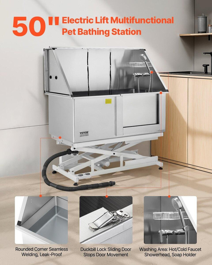 Buying Solutions MB Elektrische Hundepflege-Badewanne aus Edelstahl mit Wasserfilter, Silber, Breite: 127 cm - Bild 5