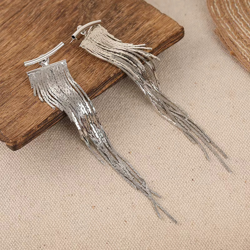 Ohrringe Edelstahl, Silber, Geometrische Quasten, Damen, Vintage - Bild 2