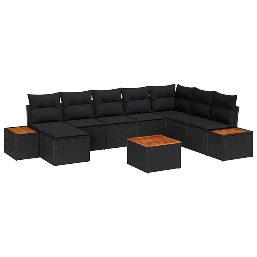 vidaXL Garten-Sofa-Set aus Poly Rattan in Schwarz mit 9 Teilen und Kissen - Bild 2