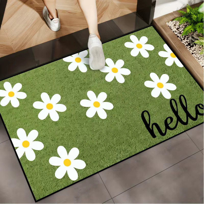 VIKAMA Daisy Floral Willkommens-Fußmatte, grün, rutschfest, B/T: 60 x 40 cm - Bild 3