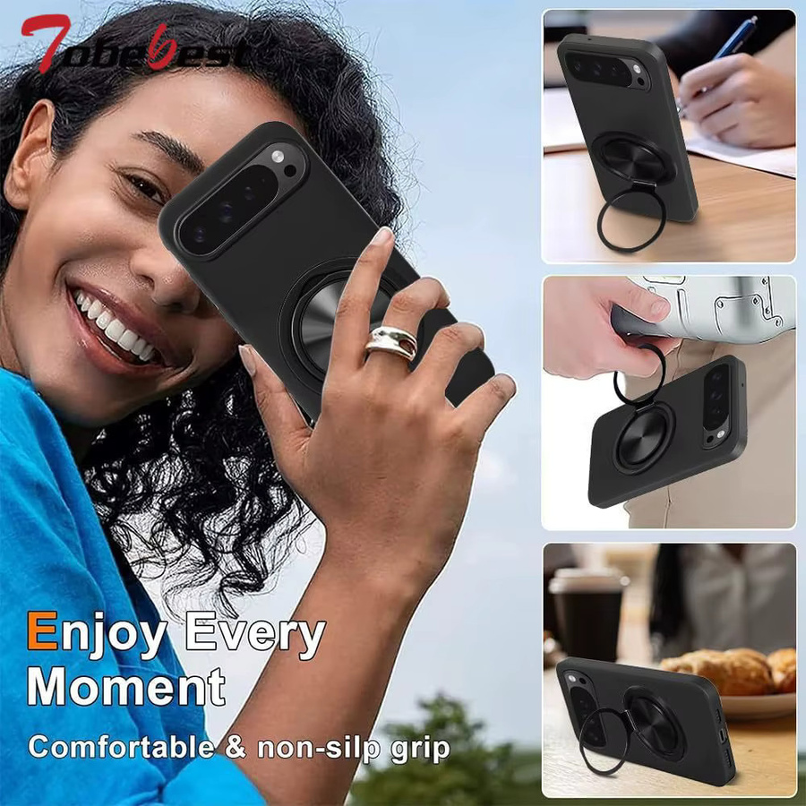 Magnetische Silikonhülle für Google Pixel 10, 9, 8, 7, 6 Pro XL mit 360 Grad drehbarer Halterung in Schwarz und Weiß - Bild 4