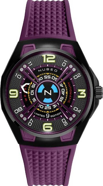 Nubeo Herrenuhr Automatik, Edelstahl, Tonneau, 44 mm, Silikon, Schwarz, 5 ATM - Bild 1