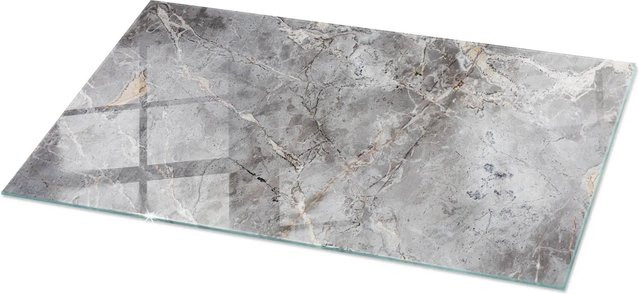 Tulup Couchtischplatte aus Glas mit Marmormuster in Grau, Rechteckig, B: 120 cm, T: 60 cm - Bild 1