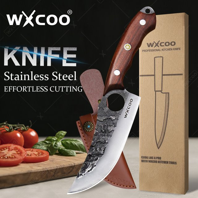 WXCOO Handgeschmiedetes Mehrzweck-Küchenmesser aus Edelstahl mit Holzgriff in Silber - Bild 1