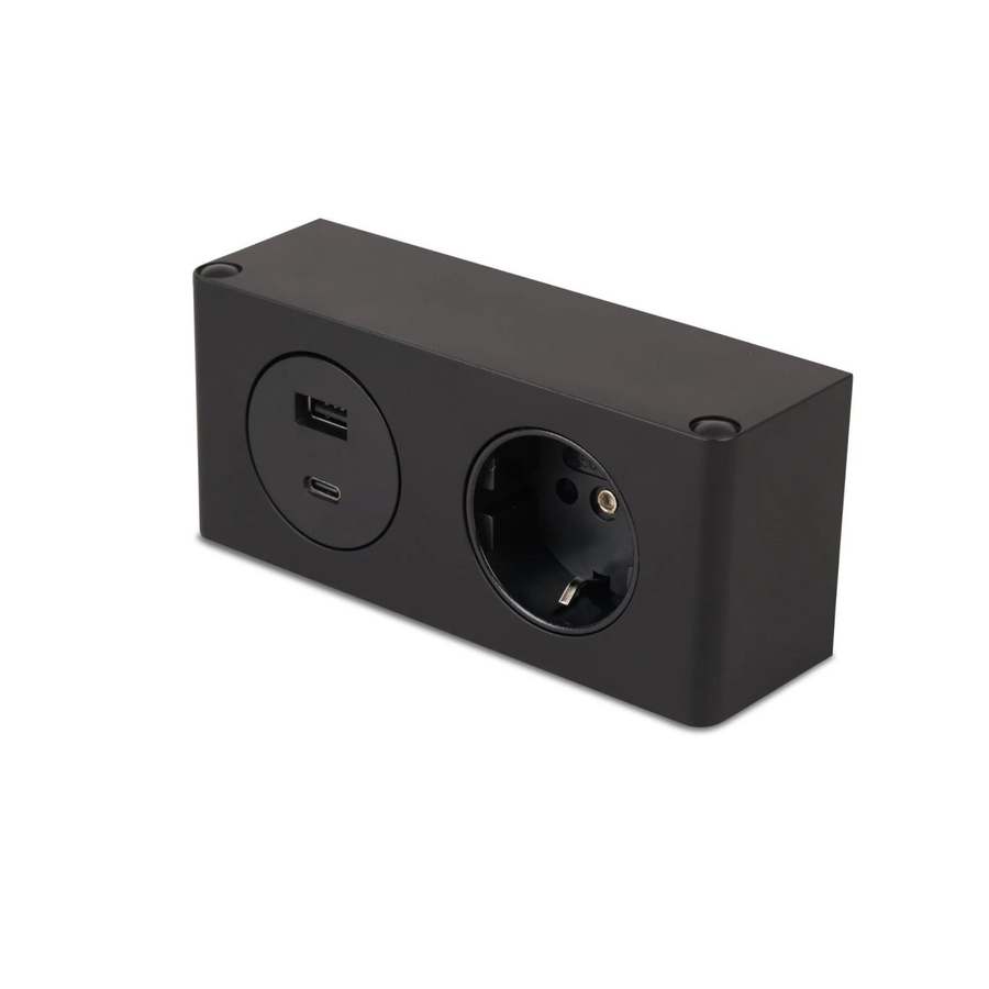 Kalb 2-fach Steckdosenleiste zur Montage mit 1x 230V und 2x USB in Schwarz, B/T/H: 14,0 x 4,6 x 6,25 cm - Bild 2