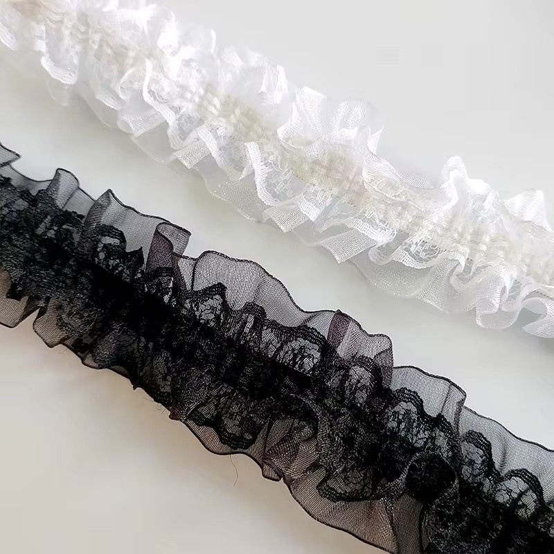 Elastisches Spitzenband in Schwarz-Weiß für Nähen und Basteln, Breite: 4 cm - Bild 3
