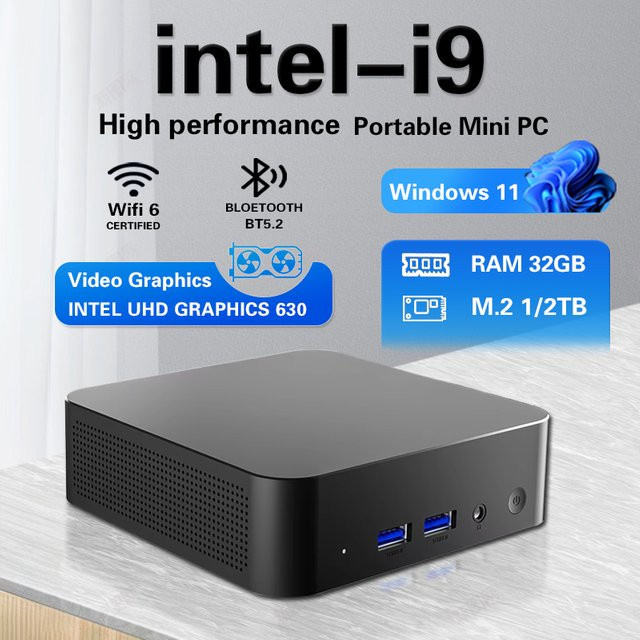 Intel N150 Mini-PC mit Windows 11 Pro, 32GB RAM, 1TB SSD und WiFi 6, Schwarz - Bild 1