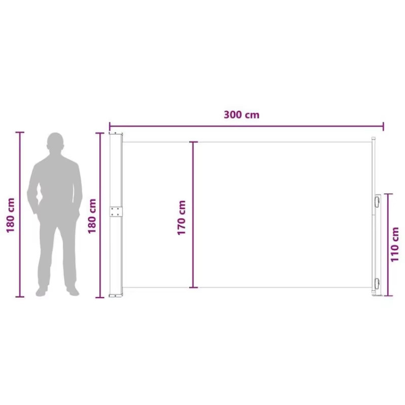 Einziehbare Seitenmarkise aus anthrazitgrauem Polyester, B/H: 300 x 180 cm - Bild 2
