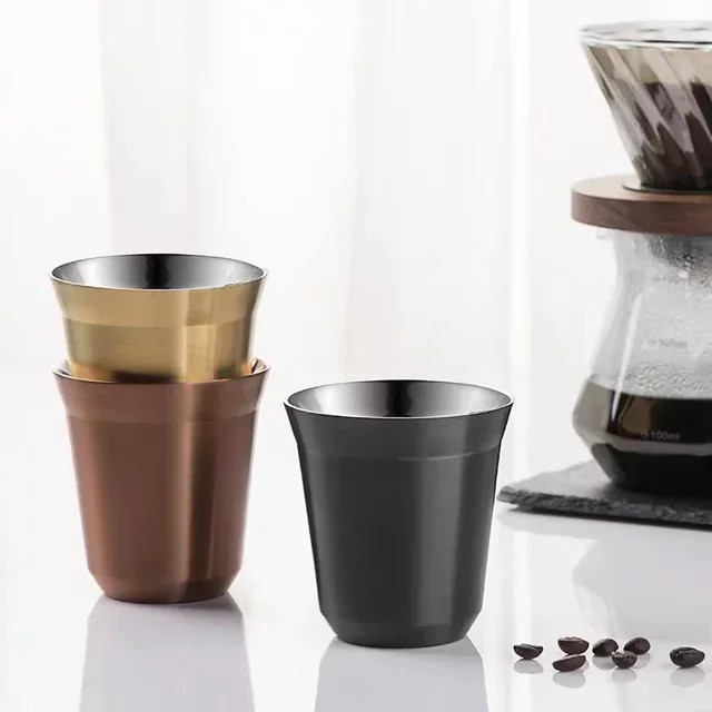 Doppelwandige Mini-Kaffeetasse aus Edelstahl in Schwarz, wärmeisolierender Getränkebecher - Bild 1