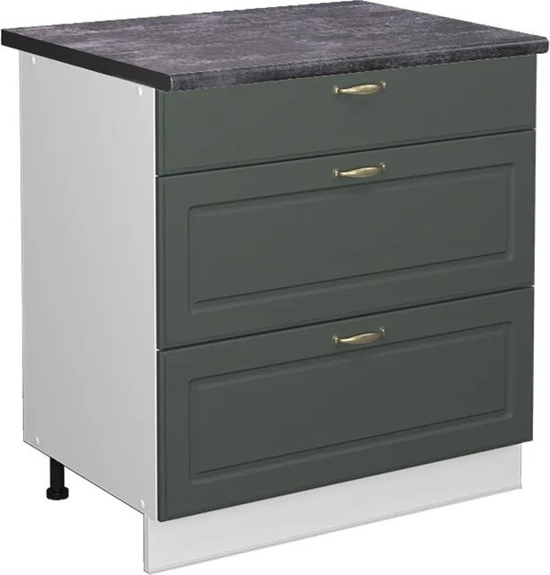 Vicco Küchenunterschrank Fame-Line im Landhausstil mit 3 Soft-Close-Schubladen, Farbe Grün-Gold-Weiß mit Anthrazit-Griffen, Breite: 80 cm - Bild 1
