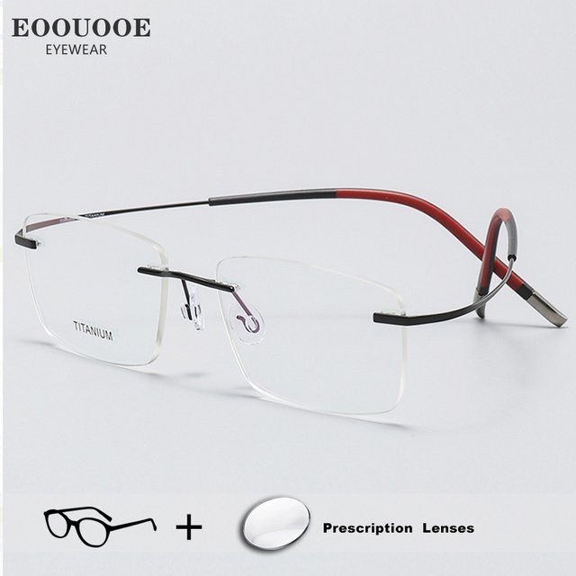 EOOUOOE Korrektionsbrille, randlos, Titan, rechteckig, Herren, Silber - Bild 1
