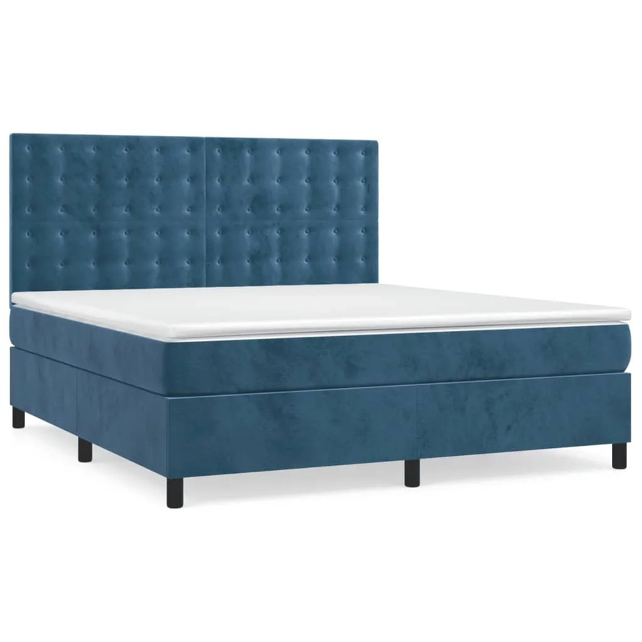 vidaXL Boxspringbett mit Matratze in Dunkelblau aus Samt, Hybrid-Design mit Taschenfederkern, B/T/H: 160 x 200 x 118 cm - Bild 2