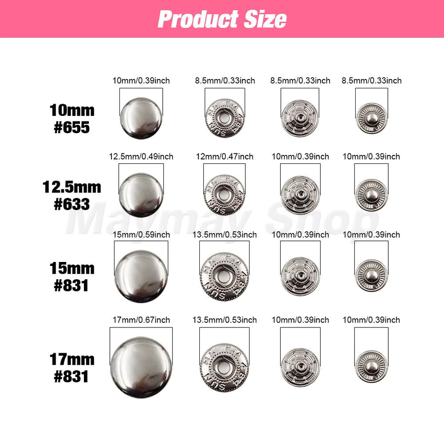 Hamoshop Metall-Druckknopf-Set mit Installationszange in Silber für DIY-Lederhandwerk, Kleidung und Taschen aus Stahl - Bild 2