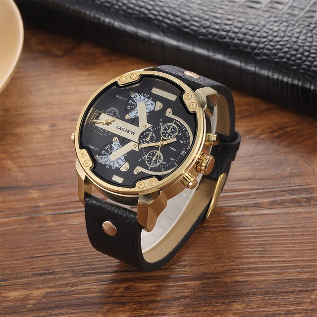 ZBJP Armbanduhr Quarz, Leder, Edelstahl, Schwarz, Gold, Herren - Bild 1