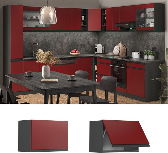 Vicco R-Line J-Shape Hängeschrank für die Küche, Anthrazit/Rot, B: 60 cm, H: 40 cm, T: 31 cm - Bild 1