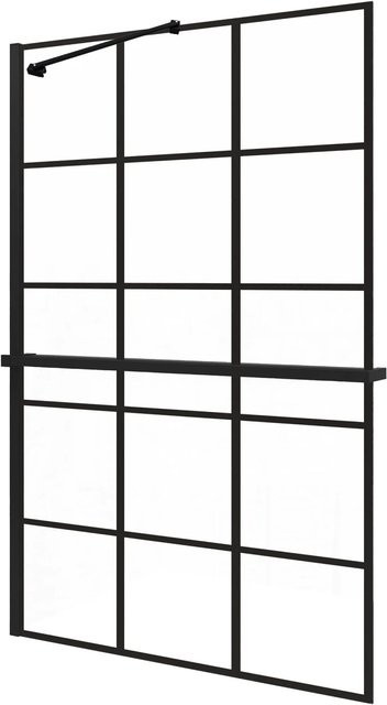 AICA Walk In Duschwand aus Nano Glas mit Gitter-Dekor und Duschregal, Schwarz, B: 100 cm, H: 200 cm, Glasstärke: 8 mm - Bild 1