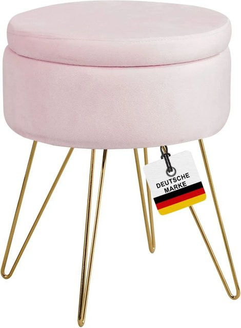 Albatros Hocker CANNES mit Samtbezug in Rosa und goldenem Metallgestell - Bild 1