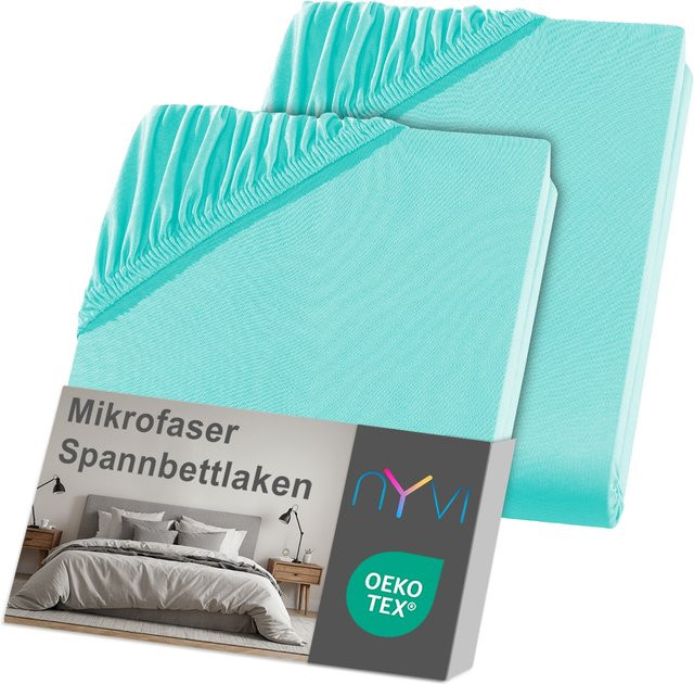 NYVI DreamScience Spannbettlaken aus Mikrofaser, 2er Pack, Farbe: Aqua, Bügelfrei, Rundumgummizug, Maße: 180 x 200 cm und 200 x 200 cm - Bild 1