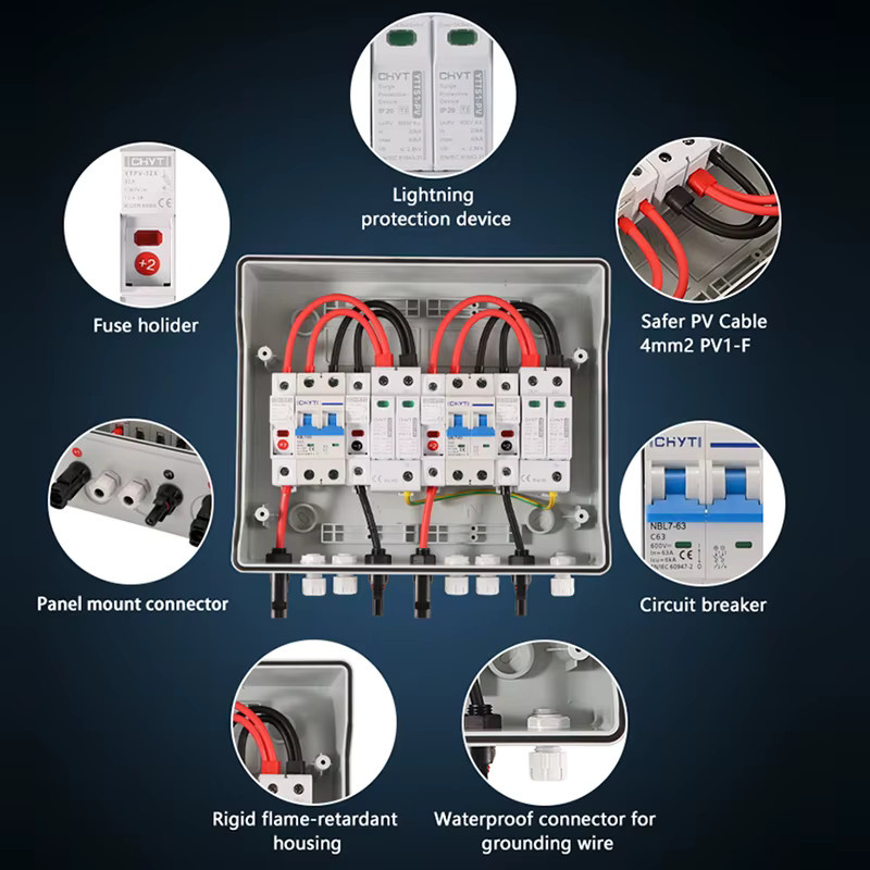 XIONGISOLAR PV-Kombinatorbox mit 2 Eingängen und 2 Ausgängen, Blitzschutz SPD 1000 V, 600 V DC, IP65 wasserdicht - Bild 2