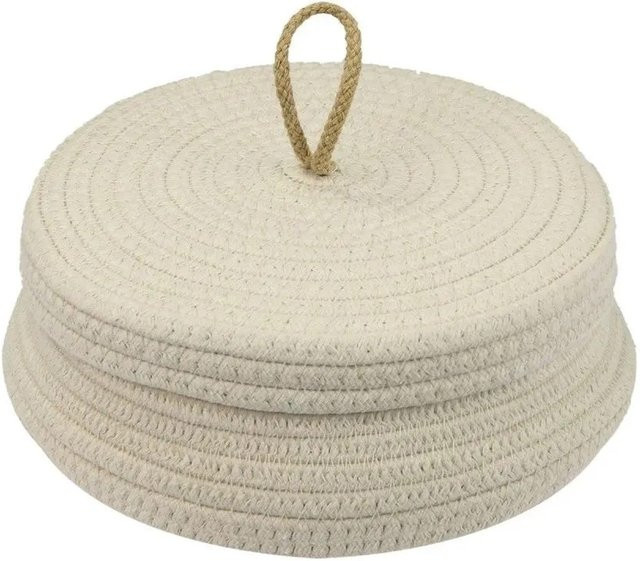 HMF Aufbewahrungskorb Badezimmer Rund mit Deckel aus Baumwolle in Creme/Beige, Durchmesser: 25 cm, Höhe: 11,5 cm - Bild 1