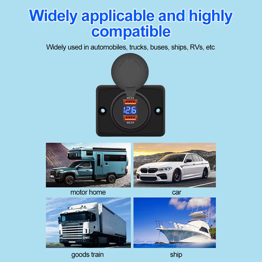 Kankeirr Wasserdichte USB PD und QC3.0 Schnelllade-Steckdose mit Schiebekappe für Autos, Boote und Wohnmobile, Schwarz - Bild 5