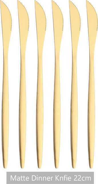 KNGZI 6er Set Tafelmesser aus Edelstahl in mattem Gold und Silber - Bild 1