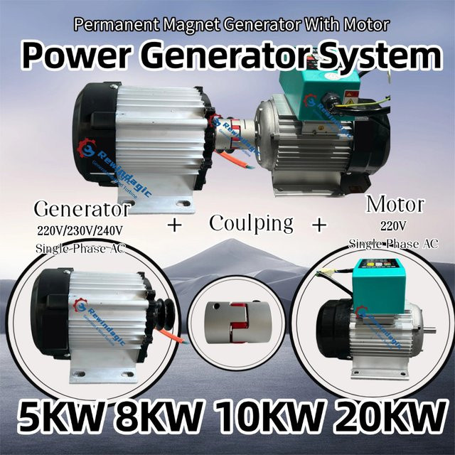 Rewindagic CE-zertifizierter Permanentmagnet-Generator mit VFD-Motor als DIY-Komplettset, 1-Phasen-Wechselstromgenerator, 220V, 3000 U/min - Bild 1