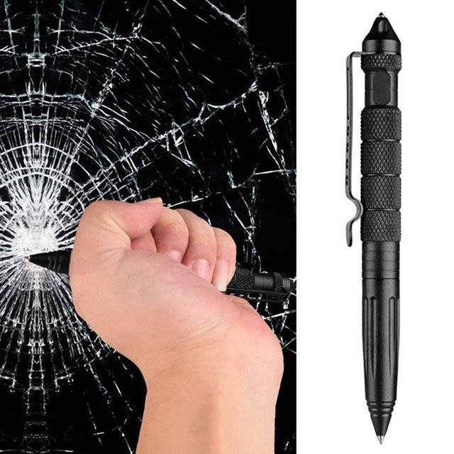 Multifunktionaler taktischer Kugelschreiber aus Metall mit Glasbrecher zur Selbstverteidigung in Schwarz - Bild 1