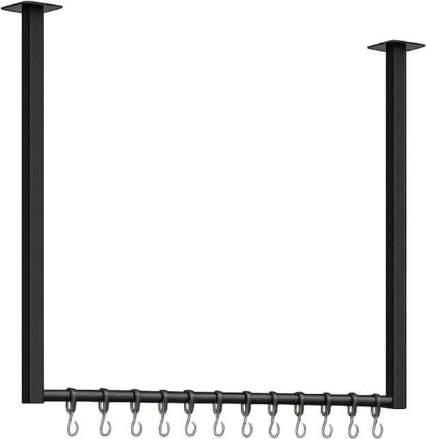 DELUKE Kleiderstange BEN Garderobenstange mit 12 Haken in Schwarz, Industrie-Design aus Stahl, Deckenmontage oder Wandmontage, B/T/H: 60 x 7 x 60 cm - Bild 1