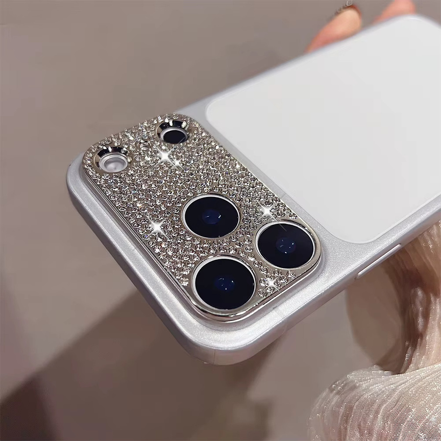 Apple Luxus Handgemachte Strass Kamera Schutz Aufkleber für iPhone 17 Pro Max, iPhone 17, iPhone 16, iPhone 14 und iPhone 13 in Silber, 3 Stück - Bild 2