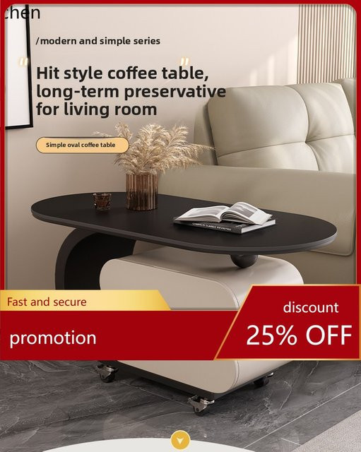 CZ Home Couchtisch aus Naturstein in Schwarz, oval und modern mit Rollen - Bild 1
