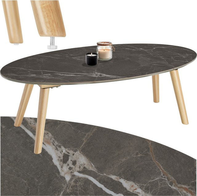 tectake Ovaler Couchtisch Acerra in Marmoroptik Grau mit lackierten Holzbeinen B/T/H: 100 x 50 x 34,5 cm - Bild 1