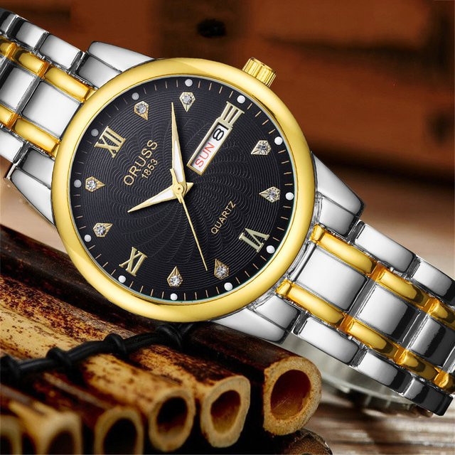 ORUSS Armbanduhr Edelstahl, Quarz, Schwarz, Roségold, Unisex - Bild 1