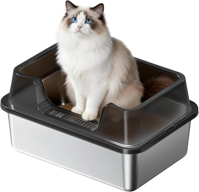 Garvee Hochwandige Katzentoilette aus Edelstahl in Schwarz mit Gitterdesign, B/T/H: 50 x 35 x 27 cm - Bild 1