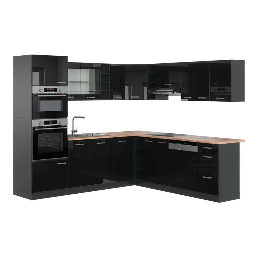 Vicco R-Line Eckküche in Schwarz Hochglanz und Anthrazit mit Eiche-Optik, B/T/H: 237 x 247 x 81,6 cm - Bild 2