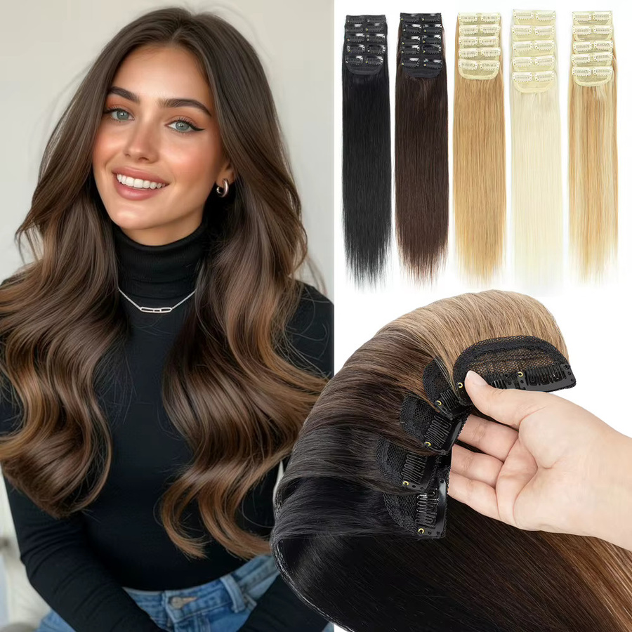 SPIKFN Clip-in-Haarteile Remy-Echthaar, 5 Stück Set, Damen - Bild 6