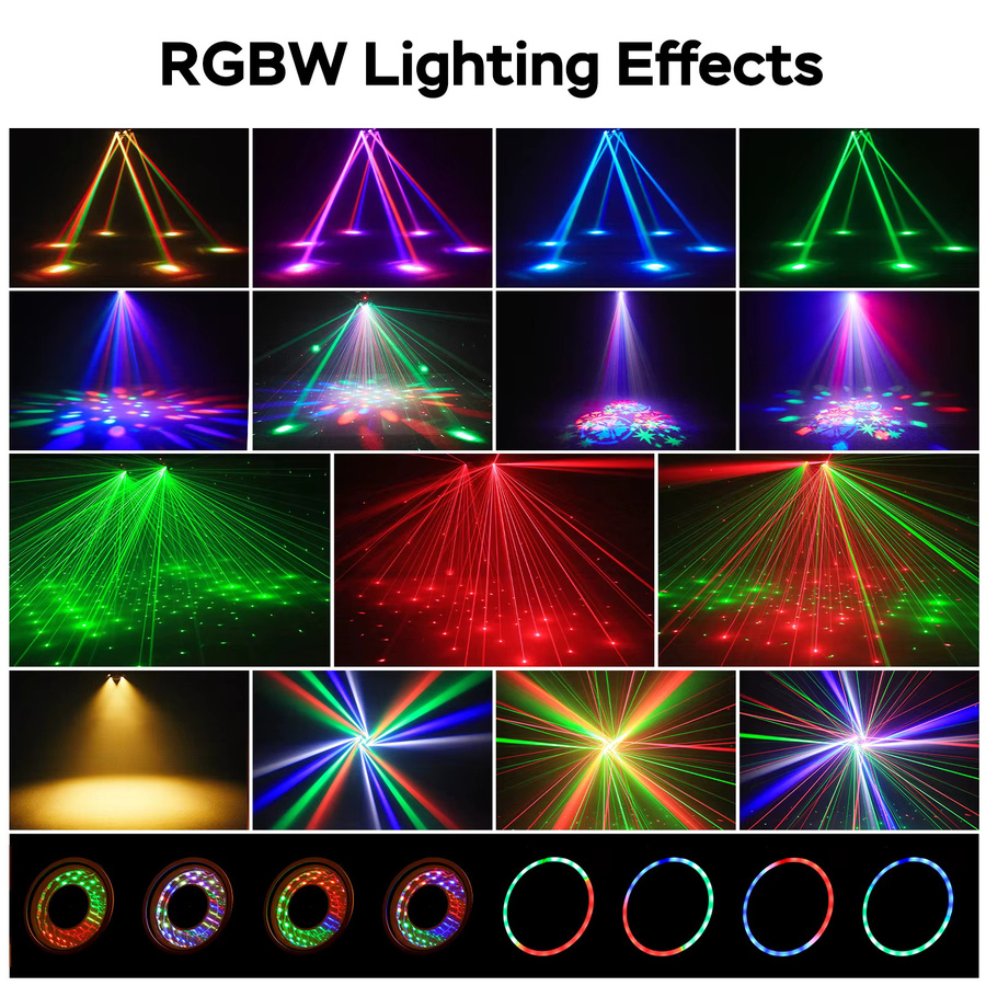 Yiflamefly 150W 6-Arm Beam Moving Head Lights RGBW LED DMX512 Partybeleuchtung, Schwarz - Bild 3
