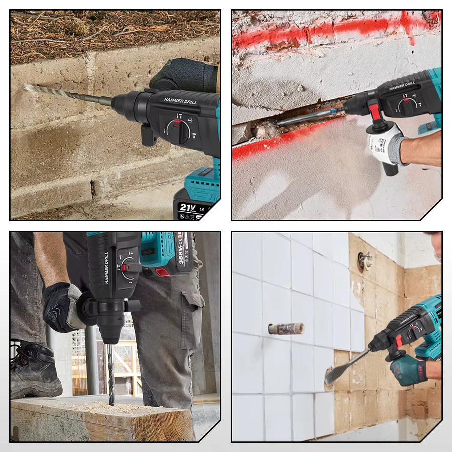 YOFIDRA Bürstenloser elektrischer Bohrhammer 26mm kabelloser Multifunktions-Schlagbohrer kompatibel mit Makita 18V-21V Akku - Bild 5