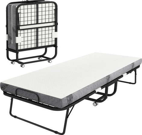 HOMCOM Klappbett für Erwachsene in Weiß mit Stahlrahmen und Schaumstoff, B/T/H: 90 x 200 cm