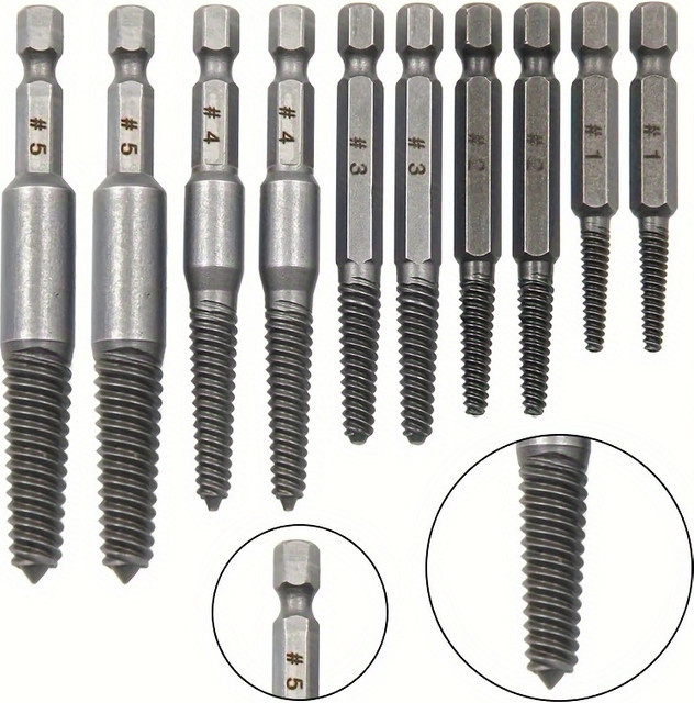 DUTRIEUX 10-teiliges Schraubenausdreher-Set mit Sechskantschaft in Silber zum Ausziehen von gebrochenen Schraubenköpfen - Bild 1